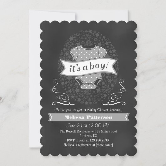 Invitation gris de baby shower de garçon de (Devant)