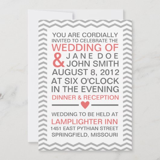Invitation Gris de corail parfait de Chevron (Devant)