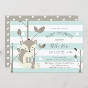 Invitation Gris de menthe Baby shower de coeur Fox