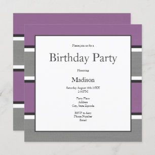 Invitation Gris de prune et rayures blanches