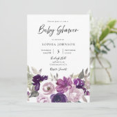 Invitation Gris d'hiver : Lavande violette Baby shower Floral (Debout devant)
