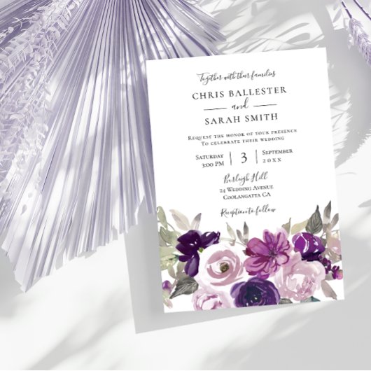 Invitation Gris d'hiver : Mariage floral de lavande violette