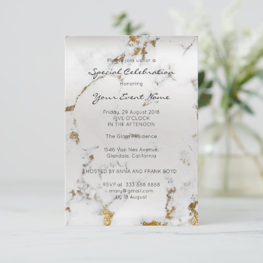 Invitation Gris d'or Marbre d'argent précoce minimal Forme (Debout devant)