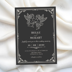 Invitation Gris élégants anges vintage mariage 