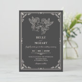 Invitation Gris élégants anges vintage mariage (Debout devant)