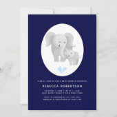 Invitation Gris éléphant mère et bébé garçon douche marine bl (Devant)