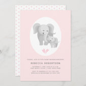 Invitation Gris éléphant mère et bébé garçon douche rose (Devant / Derrière)