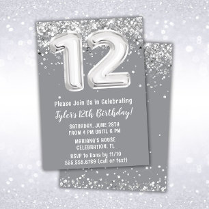 Invitation Gris et argent 12e anniversaire
