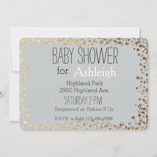 Invitation Gris et baby shower de Bokeh de parties (Devant)