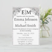 Invitation Gris et blanc Elégance moderne Floral Line Art (Debout devant)