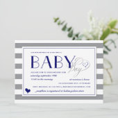 Invitation Gris et blanc Gris Bébé Garçon Marine Baby shower  (Debout devant)