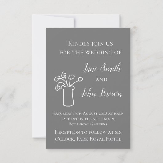 Invitation Gris et blanc moderne simple mariage de fleur boho (Devant)