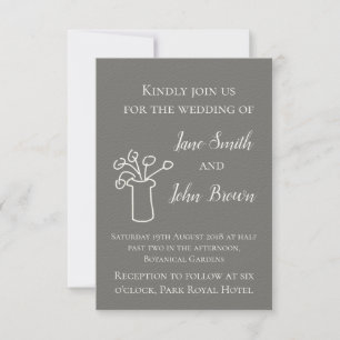 Invitation Gris et blanc moderne simple mariage de fleur boho