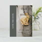 Invitation Gris et blanc Photo simple Enregistrer la date Mar (Debout devant)