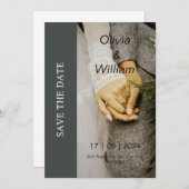 Invitation Gris et blanc Photo simple Enregistrer la date Mar (Devant / Derrière)