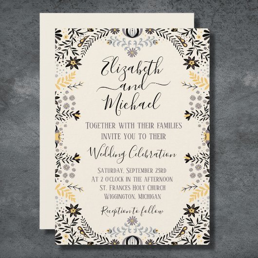 Invitation Gris et or Rustique mexicain Floral Mariage