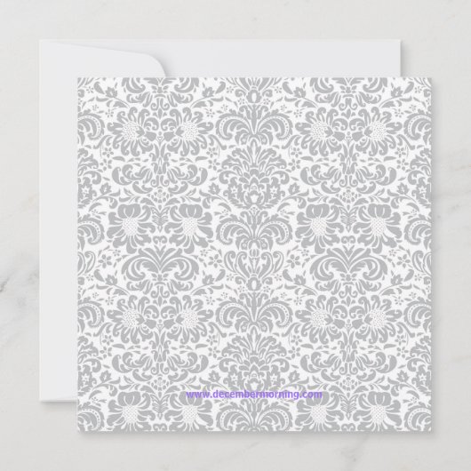 Invitation Gris et pourpre Damask bébé fille douche (Dos)