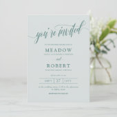 Invitation Gris et typographie Turquoise Informel 2 en 1 Mari (Debout devant)