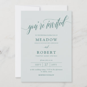 Invitation Gris et typographie Turquoise Informel 2 en 1 Mari