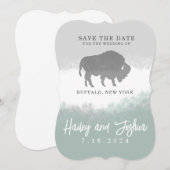 Invitation Gris et Vert Buffalo Sauvegarder la Date (Devant / Derrière)