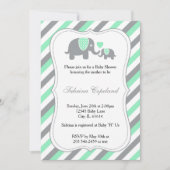 Invitation Gris et vert Gris Bébé Eléphant | BABY SHOWER (Devant)