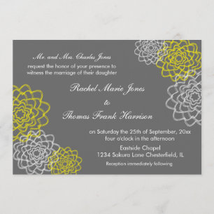 Invitation Gris/fleurs esquissées jaunes épousant