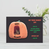 Invitation Gris foncé et orange Citrouille Kitten Halloween (Debout devant)