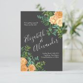 Invitation Gris foncé Pêche Mariage Floral moderne (Debout devant)