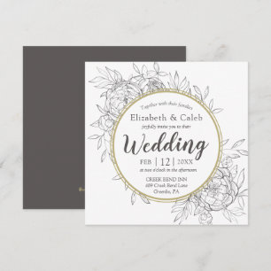 Invitation Gris & Gold Peony Moderne Floral Toile Mariage