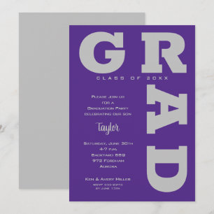 Invitation Gris GRAD Gras sur Dégradé Violet pour la Remise d