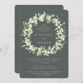 Invitation Gris Green Snowberry+Eucalyptus Mariage répétition (Devant / Derrière)