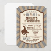 Invitation Gris Grey Cowboy Rodéo Anniversaire Fête Invitatio (Devant / Derrière)