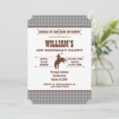 Invitation Gris Gris Plaid Cowboy Rodeo Anniversaire Invitati (Debout devant)