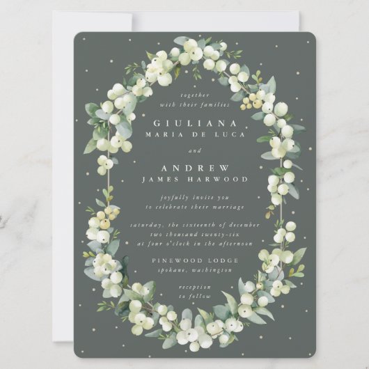 Invitation Gris Gris Vert Snowberry + Eucalyptus Mariage (Devant)