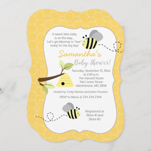 Invitation gris jaune neutre Bumble Bee (Devant / Derrière)