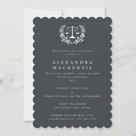 Invitation Gris JD Barres Laurel Wreath Graduation Invita (Devant)