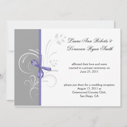 Invitation Gris lavande blanc Floral Tourbillons Post Mariage (Devant)