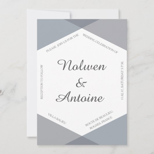 Invitation Gris lilas bleu hexagone élégant mariage moderne (Devant)