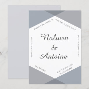 Invitation Gris lilas bleu hexagone élégant mariage moderne