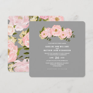 Invitation Gris   Mariage couleur d'aquarelle pour les pivoin