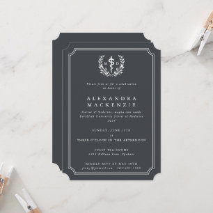 Invitation Gris MD Asclepius + Laurel Wreath Graduation