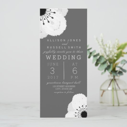 Invitation Gris moderne + Mariage d'anémone blanc (Debout devant)