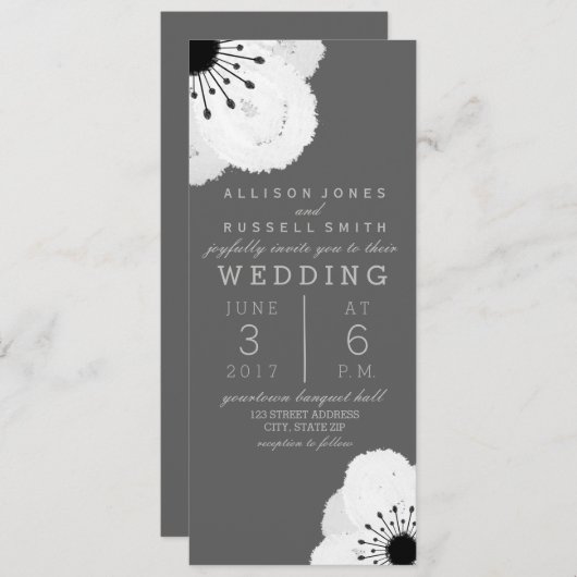 Invitation Gris moderne + Mariage d'anémone blanc (Devant / Derrière)