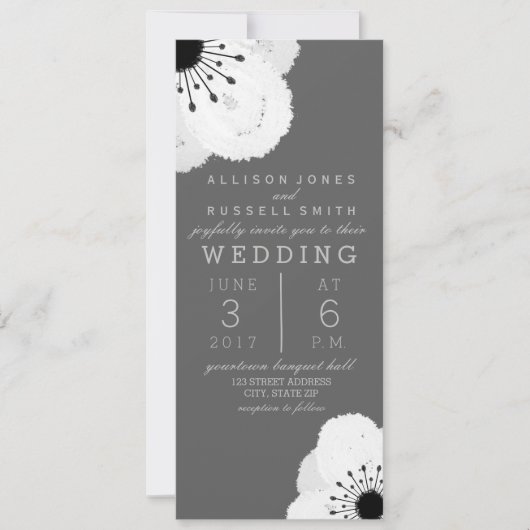 Invitation Gris moderne + Mariage d'anémone blanc (Devant)
