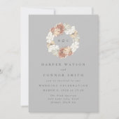 Invitation Gris Monogramme Ultime Wreath Pampas Grass (Devant)