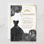 Invitation Gris noir brillant Rose or Quinceanera (Devant)