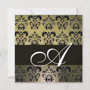 Invitation GRIS NOIR DAMAS MONOGRAMME , blanc