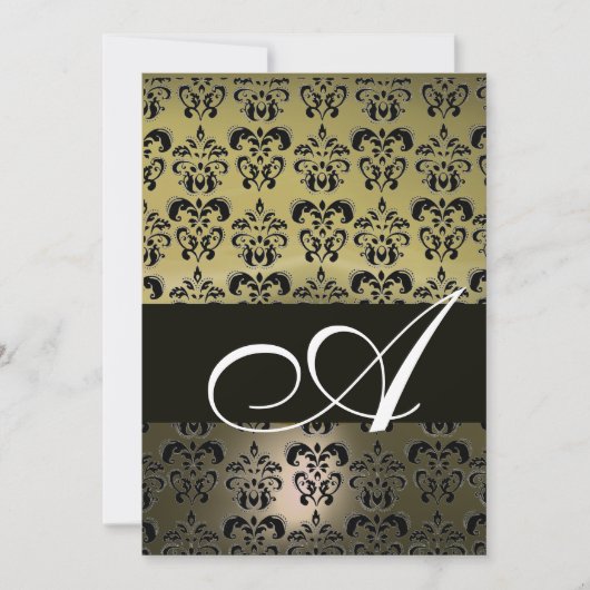Invitation GRIS NOIR DAMAS MONOGRAMME, blanc brillant (Devant)