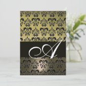 Invitation GRIS NOIR DAMAS MONOGRAMME, blanc brillant (Debout devant)