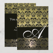 Invitation GRIS NOIR DAMAS MONOGRAMME, blanc brillant (Devant / Derrière)